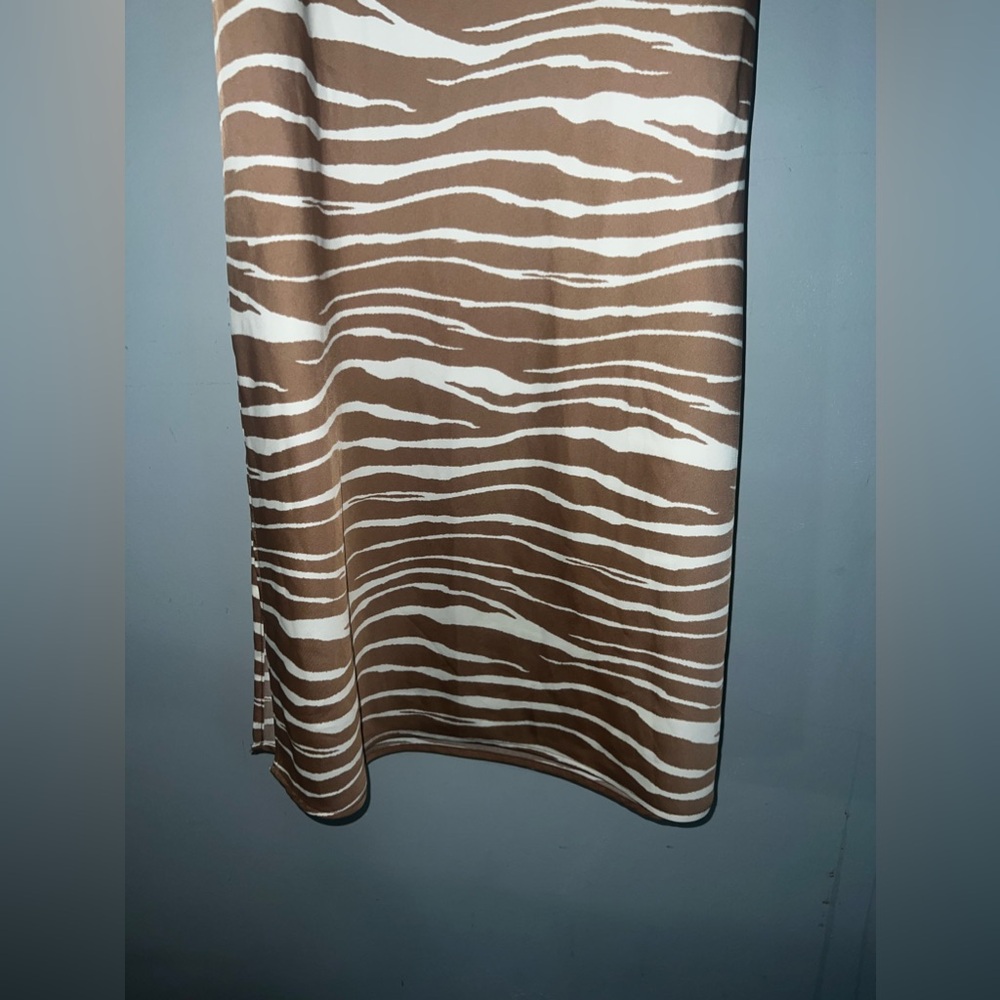 A New Day Brown Zebra Print Side Slit Dress Size Small - Picture 3 of 6